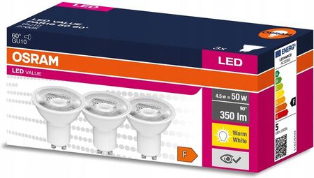 Osram 3X Żarówka Led Gu10 4,5W 50W 350Lm 2700K 60° (OSRVALU7511HALOGENLEDCIEPŁABARWA)