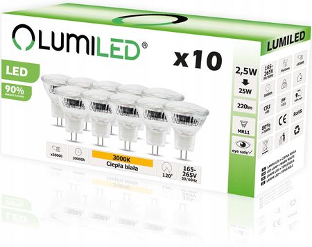 Lumiled 10X Żarówka Led Mr11 2,5W = 25W 3000K 230V (715656HALOGENLEDCIEPŁABARWAWYDAJNA)