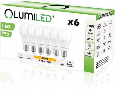 Lumiled 6X Żarówka Led E27 10W = 95W 1055Lm 3000K (715243A60TRADYCYJNACIEPŁABARWA)