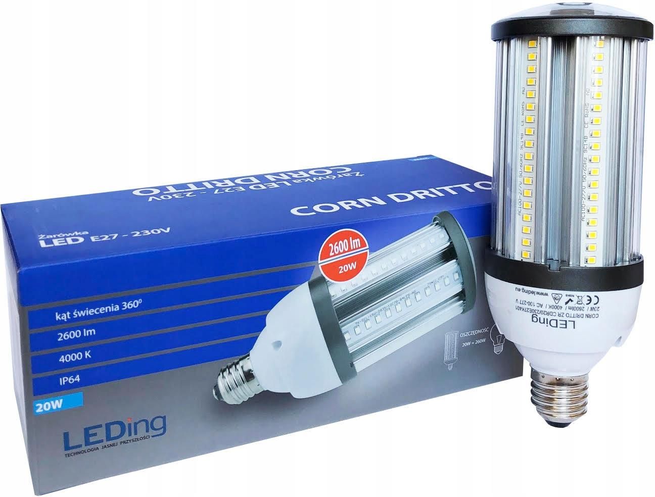 Leding Żarówka Led Corn Dritto 20W 2600Lm E27 4000K Enec ...