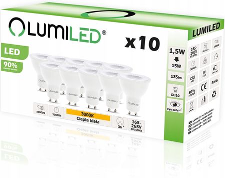 Lumiled 10X Żarówka Led Gu10 1,5W = 15W 3000K 36D (714789HALOGENLEDCIEPŁABARWAWYDAJNA)