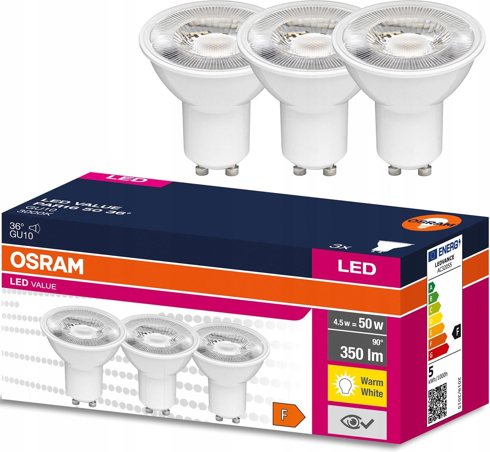 Osram 3x Żarówka Led Gu10 4 5w 50w 350lm 3000k 36° 4058075599888