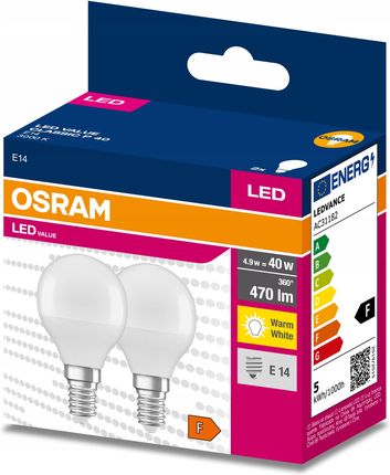 Osram 2X Żarówka Led E14 Kulka 4,9W 40W 3000K (OSRVALU7309MAŁAKULKACIEPŁABARWA)