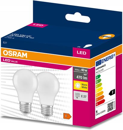 Osram 2X Żarówka Led E27 A60 4,9W 40W 470Lm 2700K (OSRVALU7407)