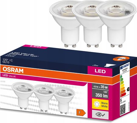 Osram 3X Żarówka Led Gu10 4,5W 50W 350Lm 3000K (4058075599949)