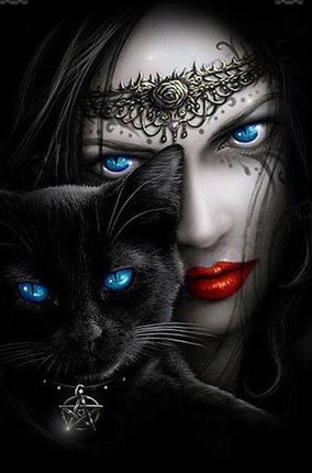 Haft Diamentowy Czarny Kot Kobieta Mozaika 5D