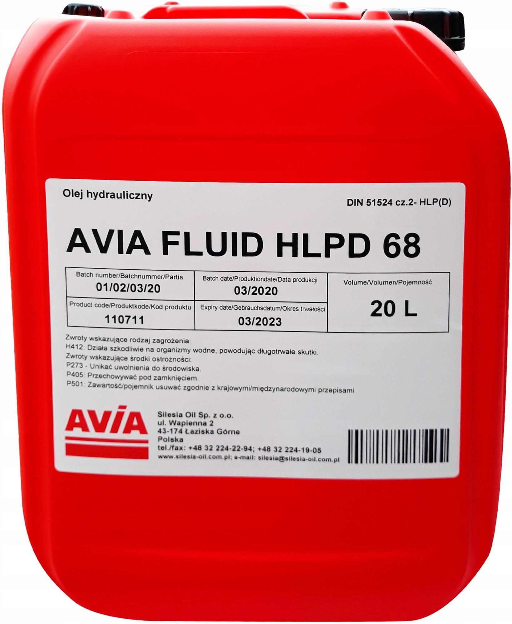 Olej Hydrauliczny Avia Fluid Hlpd 68 HlpD 20L Opinie i ceny na Ceneo.pl