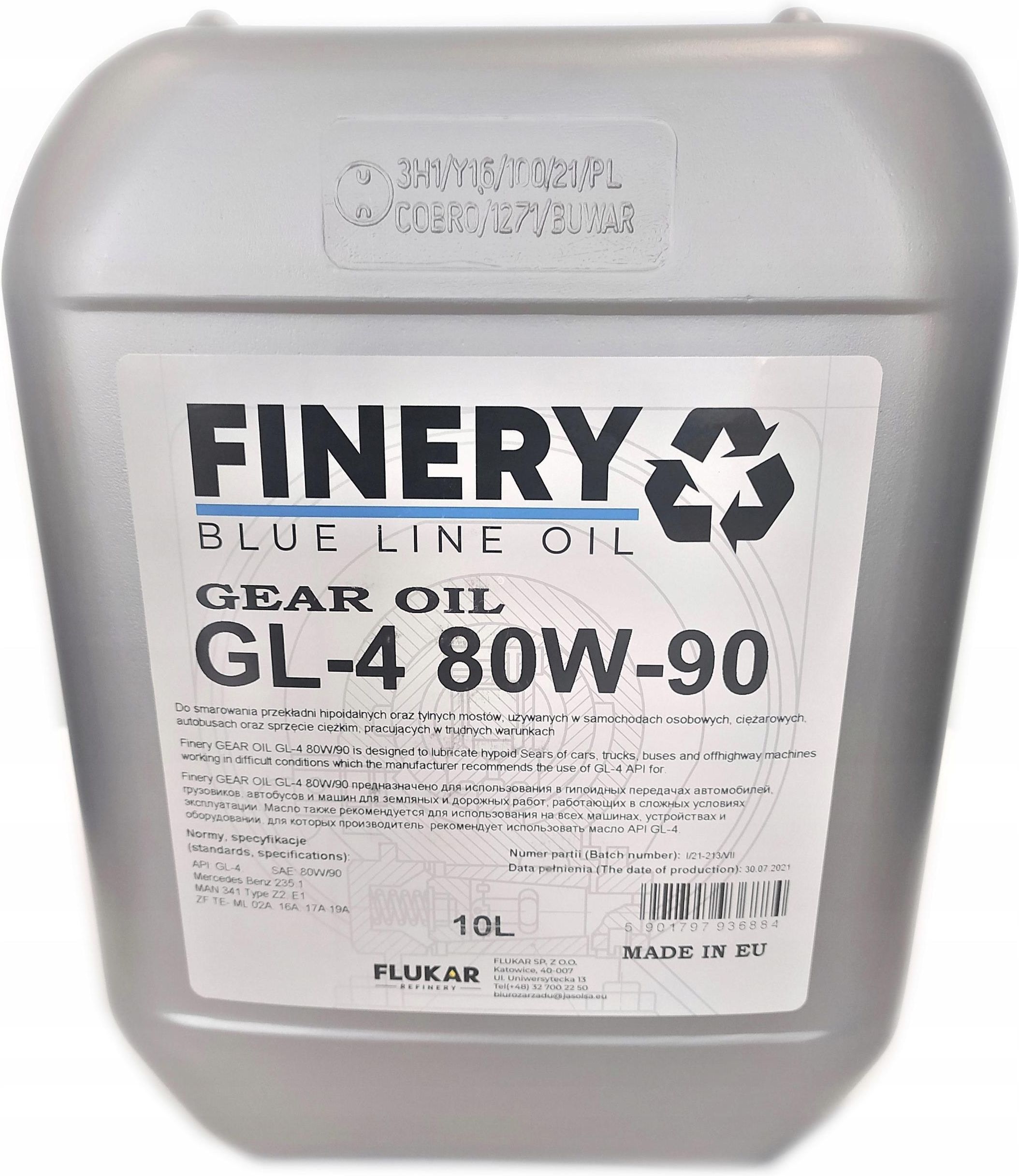 Olej przekładniowy Finery 80W90 10L Gear Oil Gl4 Olej Przekładniowy