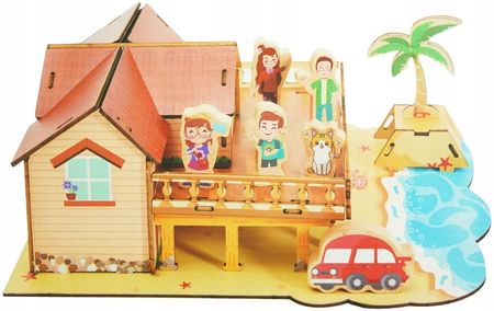 Kindersafe Drewniane Puzzle 3D Diy Domek Na Plaży Model