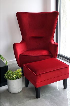 Fotel uszak z podnóżkiem ATRO, czerwony fotel z podnóżkiem DECOSTEEL