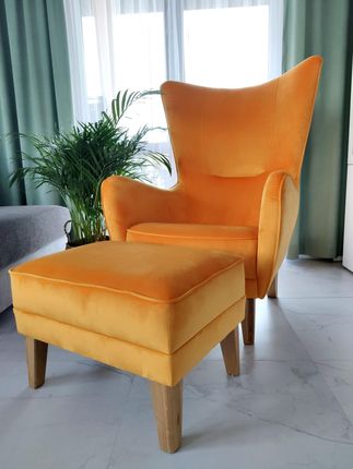 Fotel uszak z podnóżkiem ATRO, żółty fotel z podnóżkiem DECOSTEEL