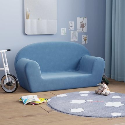 vidaXL 2-Os. Sofa Dla Dzieci Niebieska Miękki Plusz