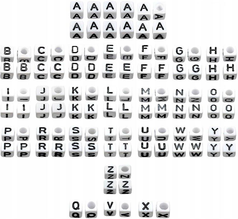 Letterkralen vierkant wit met zwarte letters - kunststof - 6x6mm - hele alfabet of per letter | Letter en Cijferkralen | Lesita Sieraden