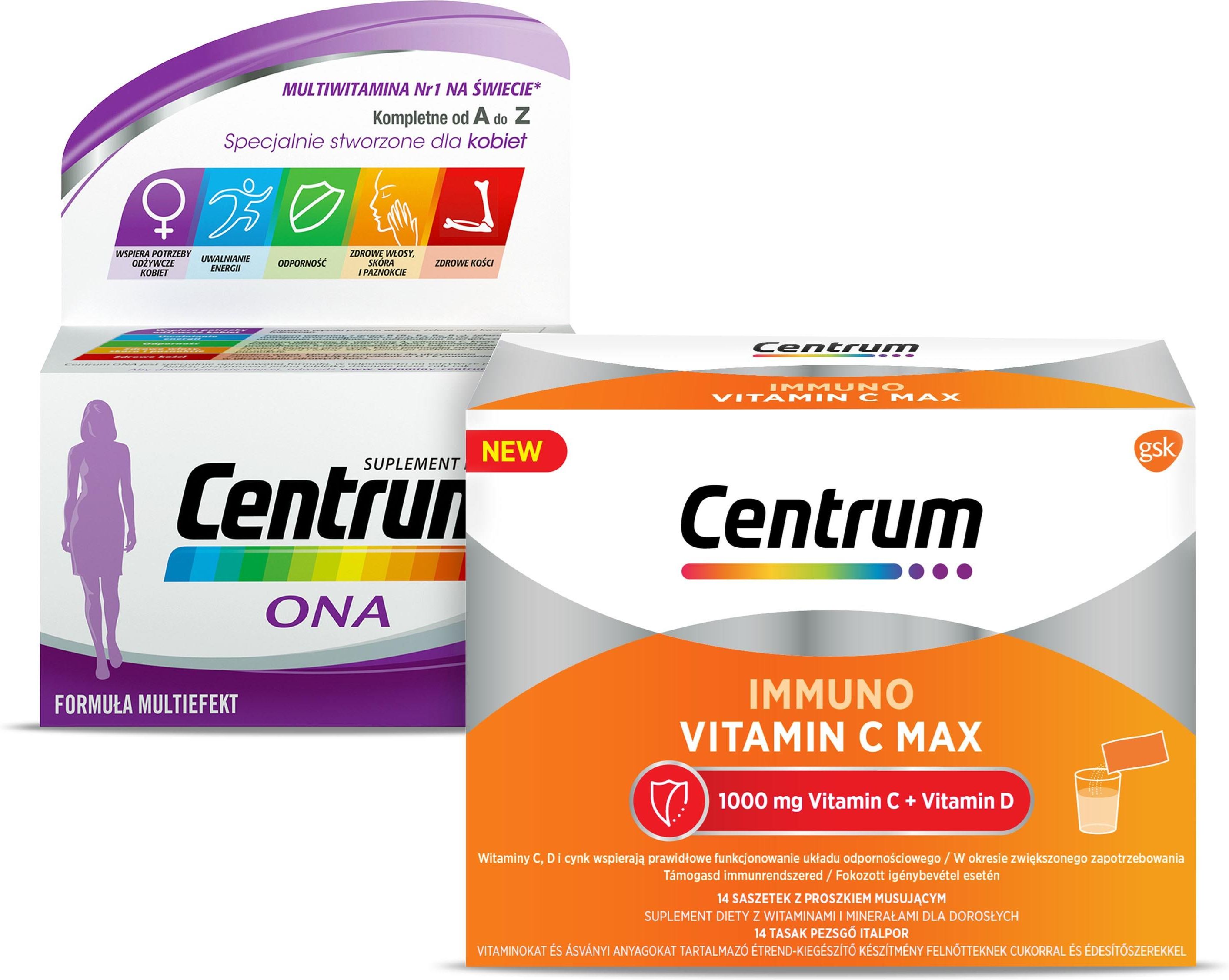 Centrum Immuno Vitamin C Max 14 saszetek + Centrum ONA 30 tabletek - Opinie  i ceny na