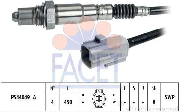 FACET 10.7750 Sonda lambda térmico, Sonda plana, Rosca engrasada, Made