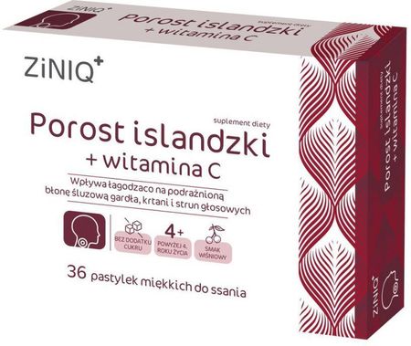 TITLIS ZINIQ Porost islandzki + Witamina C smak wiśniowy 36 pastylek do ssania