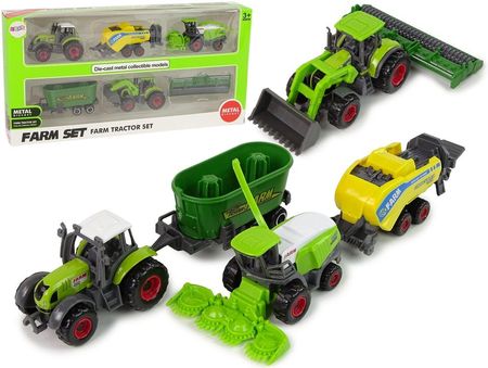 Leantoys Zestaw 6 Pojazdów Rolniczych Traktor Kombajn Metalowe Elementy