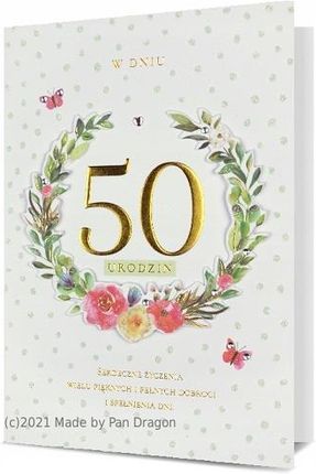 Kartka na 50 urodziny pięknie zdobiona lux H2289