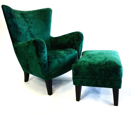 Fotel uszak z podnóżkiem ALPI, zielony fotel z podnóżkiem DECOSTEEL
