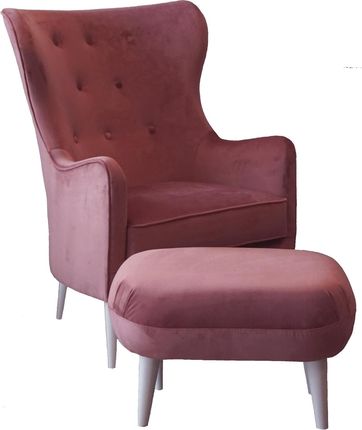 Fotel uszak z podnóżkiem PAUSA różowy, fotel z podnóżkiem DECOSTEEL