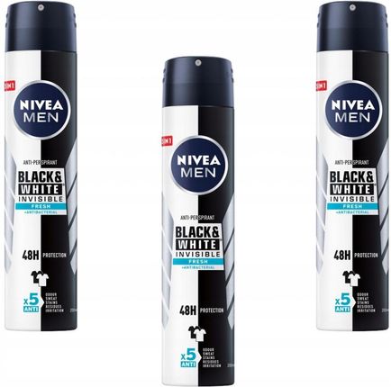 Nivea Antyperspirant Męski Men Black White 3X200Ml Zestaw Dezodorant  Spray Invisible Fresh