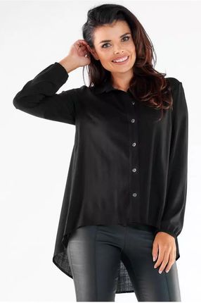Lekka koszula z dłuższym tyłem z wiskozy (Czarny, XL)