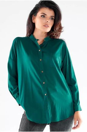 Koszula damska z przedłużonym tyłem i stójką (Zielony, S/M)