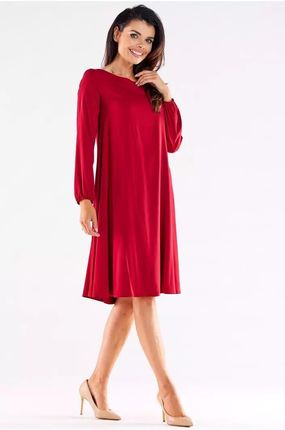 Trapezowa sukienka z przedłużonym tyłem z wiskozy (Bordowy, XL)