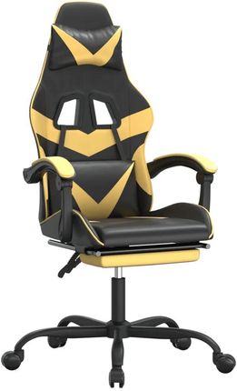 vidaXL Fotel gamingowy z podnóżkiem, czarno-złoty, sztuczna skóra (3143856)