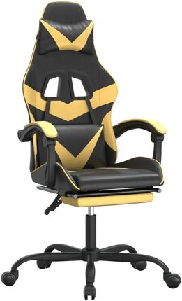 vidaXL Obrotowy fotel gamingowy z podnóżkiem, czarno-złoty (349557)