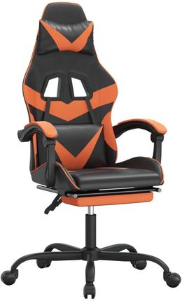 vidaXL Obrotowy fotel gamingowy z podnóżkiem, czarno-pomarańczowy (349561)