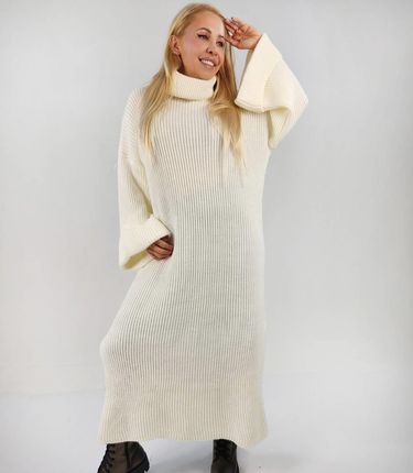 Prążkowana sukienka sweter golf MAXI