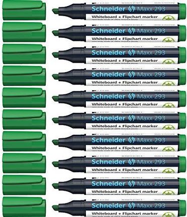 Schneider Maxx 293 Markery Do Tablic Suchościeralnych (Grubość Kreski: 2 + 5mm Ponownego Napełniania) Opakowanie 10 Szt. Zielone