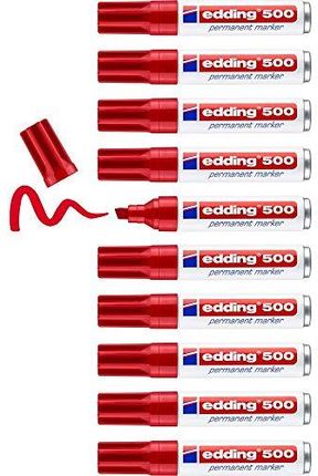 Edding Marker Permanentny 500 Czerwony 10 Długopisów Końcówka Dłuta 2 7mm Wodoodporny Szybkoschnący Rozmazywany Do Kartonu Plastiku Dre