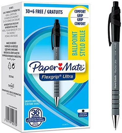Paper Mate Flexgrip Ultra Chowane Długopisy Kulkowe | Średnia Końcówka (1 0 Mm) Czarny 36szt.