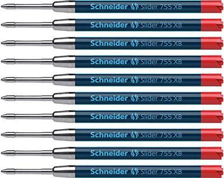 Schneider 175502 Slider 755 Wkład Do Długopisu (Technologia Viscoglide Xb Extra Szeroki) Opakowanie 10szt. Czerwony