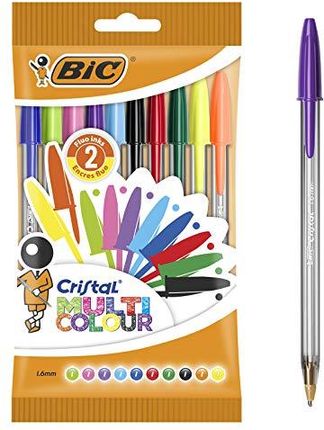 Bic Długopis Cristal Multicolor Zestaw Długopisów (10 Różnych Kolorów Do Biura Szkoły I Na Co Dzień) 1 Woreczek Z 10 Sztukami