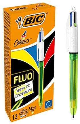 Bic 4 Kolor Fluo Czarny/Niebieski/Czerwony/Żółty Zakreślacz Zestaw 12