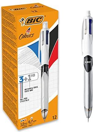 Bic Długopis 4 Kolory 3 + 1 Hb I Ołówek W Jednym 12szt. Idealny Do Biura Domowego Lub Szkoły