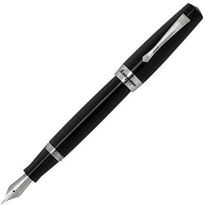 Montegrappa Elmo 02 Pióro Wieczne Jet Black | Pisak Z Żywicy Okuciami Ze Stali Nierdzewnej F Stylowe Pudełko Na Prezent