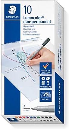 Staedtler Długopis Do Folii Lumocolor Niepermanentny Rozpuszczalny W Wodzie Końcówka F O Szerokości Ok. 0 6mm Zestaw 10 Kolorów 3