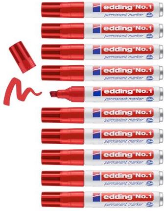 Edding E No 1szt. 10 Markerów Permanentnych Z Klinową Końcówką Do 5mm Czerwony