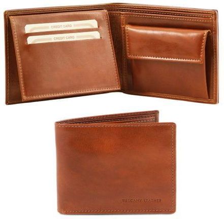 Tuscany Leather Ekskluzywny skórzany portfel męski z kieszenią na monety - 3-krotnie składany , kolor miodowy TL140763