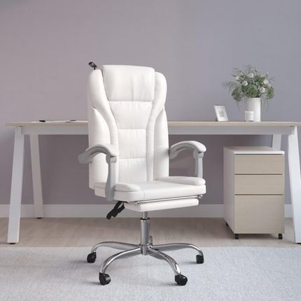 vidaXL Krzesło Biurowe Rozkładany Fotel Biurowy Biały Sztuczna Skóra (349702)