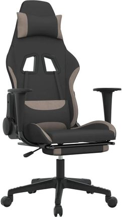 vidaXL Fotel gamingowy z podnóżkiem i masażem, czarno-taupe, tkanina (345503)