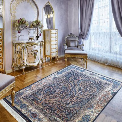 Dywany Turpol Dywan Jedwabny Klasyczny Do Salonu Jereho Granatowy 11 Qum Silk 160x230cm