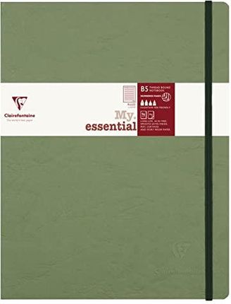 Clairefontaine 794463C Notatnik My.Essential Age Bag Format B5 (19X25 Cm) Szyty 96 Kartek Numerowanych W Linie Papier Kość Słoniowa 90G Zielon