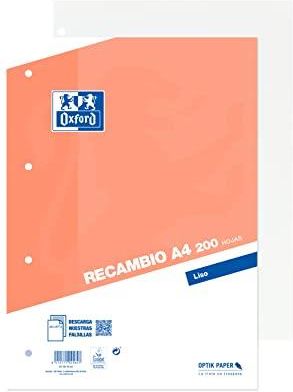 Oxford Perforowane Arkusze Gładkie A4 Wkłady Do Archiwizatora 200 Białych Arkuszy 4 Wiertarki