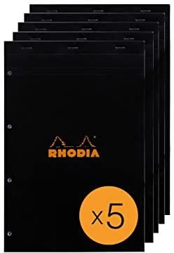 RHODIA 201009C - Notitieblok nr. 20 zwart - A4 21 x 31,8 cm - grote Seyès ruitjes - 80 afneembare vellen perf 4 gaten - wit Clairefontaine papier 80 g /m² - gecoate kartonnen omslag