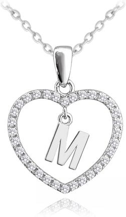 MINET Srebrny naszyjnik litera w sercu „M” z cyrkoniami